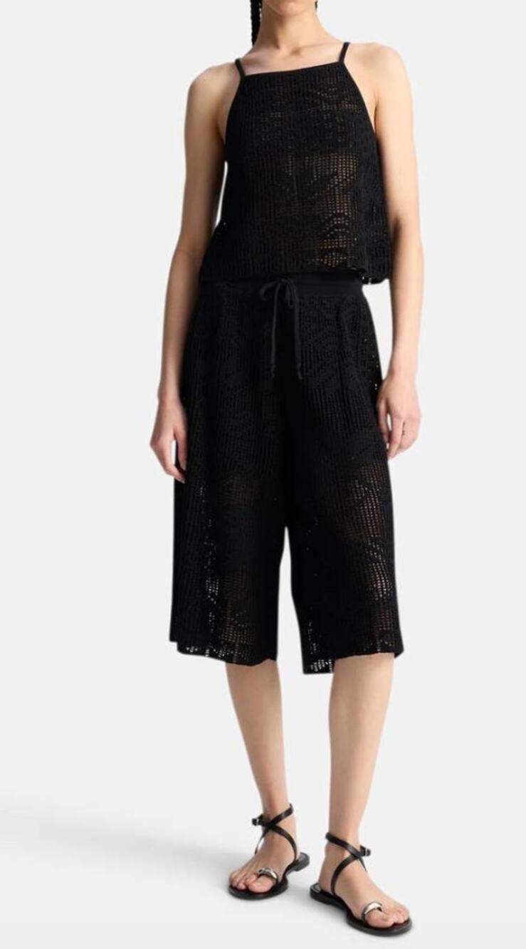 A.L.C. Black Cotton Crochet Knit Alden Tank Top & Colby Bermuda Shorts Set XS